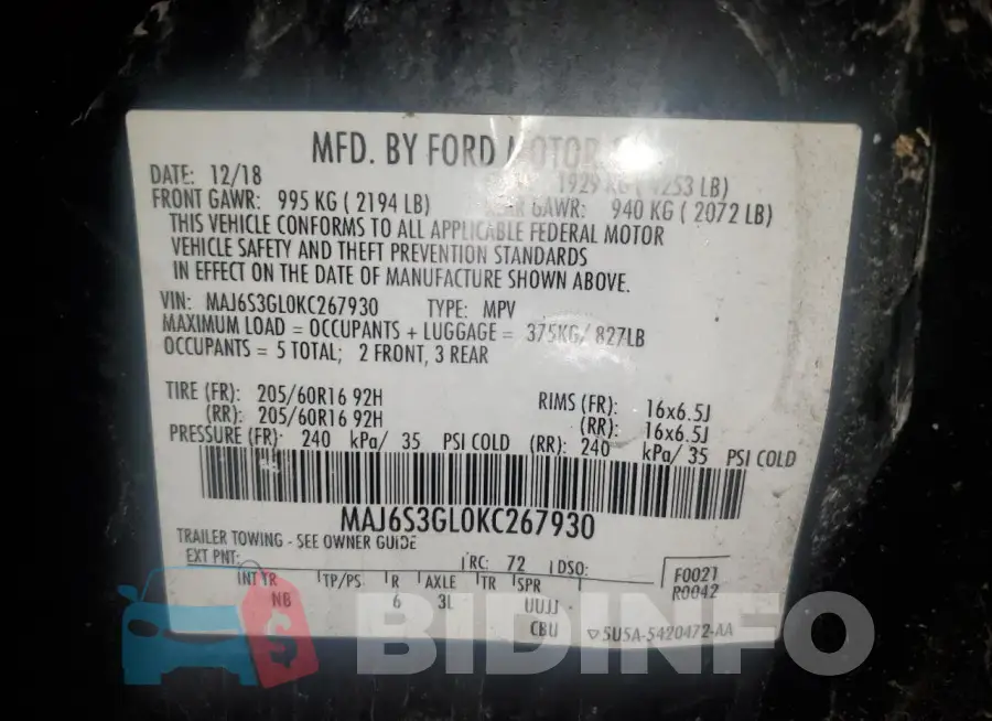 MAJ6S3GL0KC267930 Photo# 13