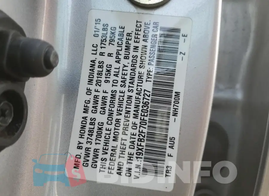 19XFB2F70FE036727 Photo# 12