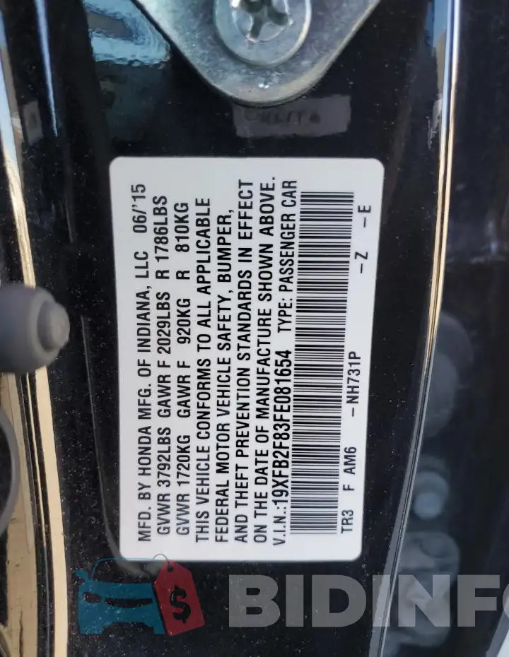 19XFB2F83FE081654 Photo# 12