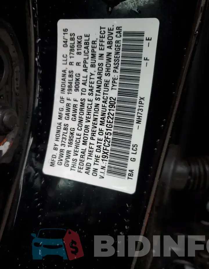 19XFC2F51GE221902 Photo# 12
