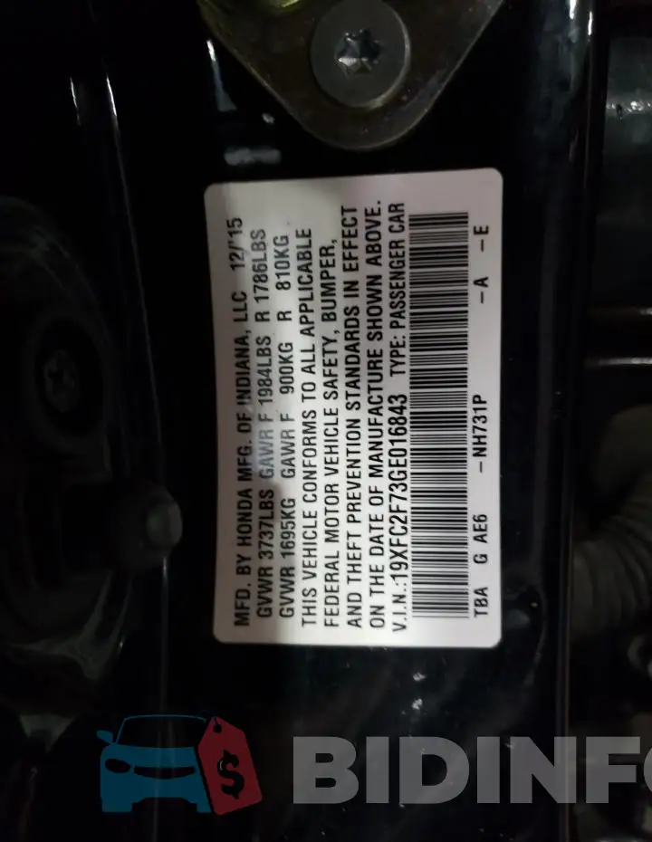 19XFC2F73GE016843 Photo# 12
