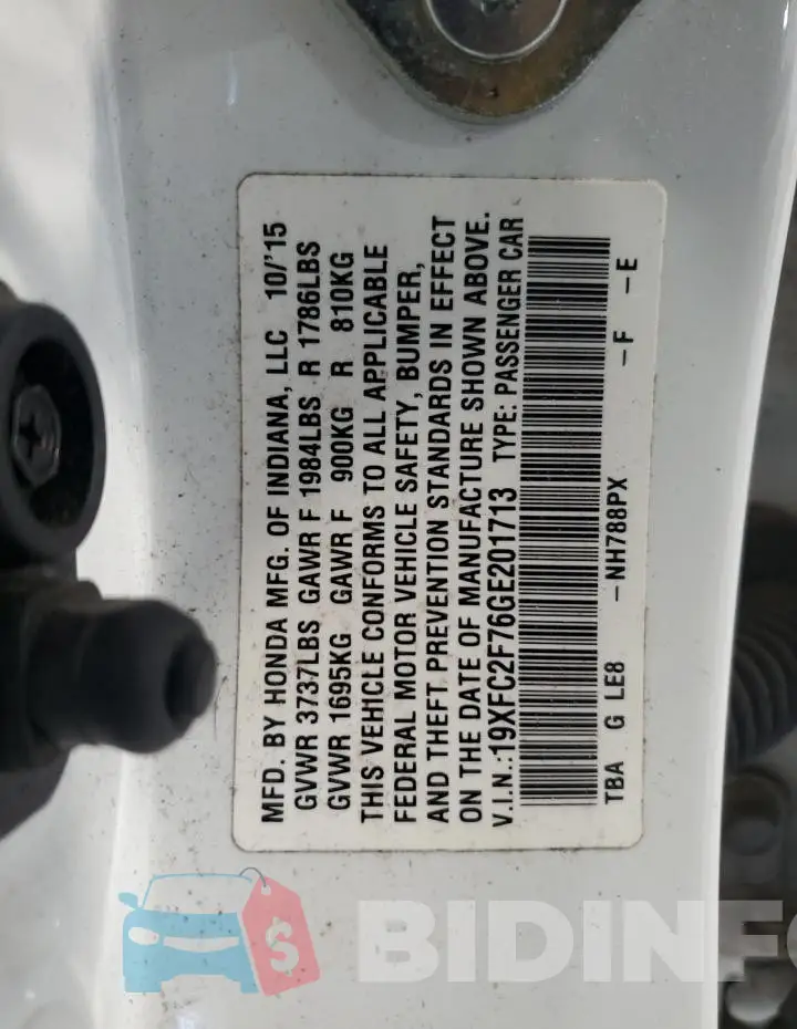 19XFC2F76GE201713 Photo# 12