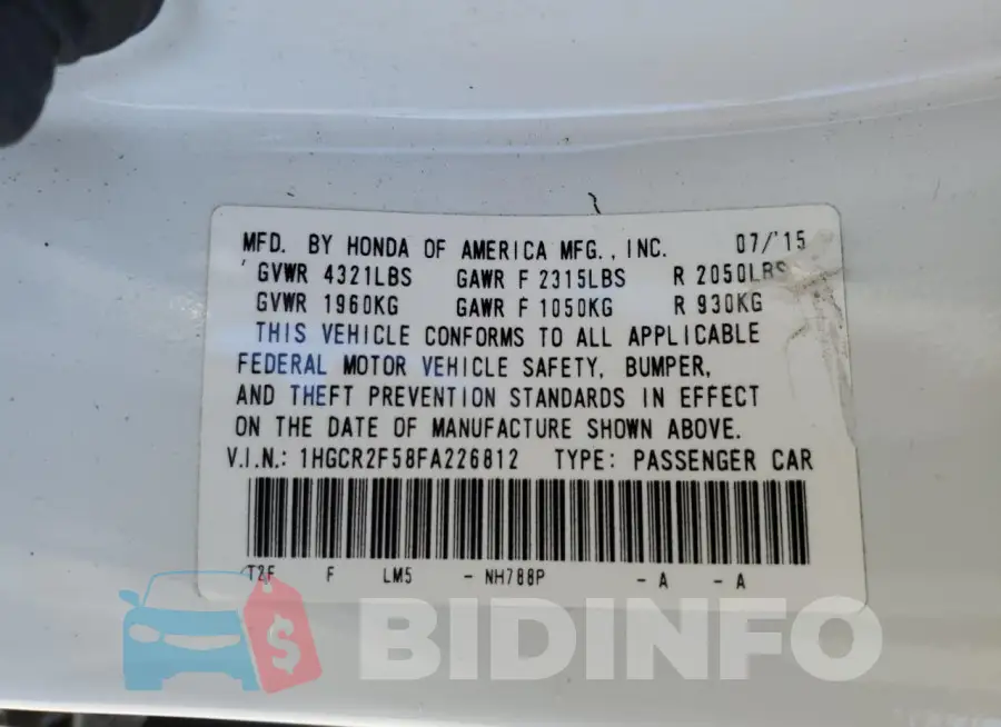1HGCR2F58FA226812 Photo# 12