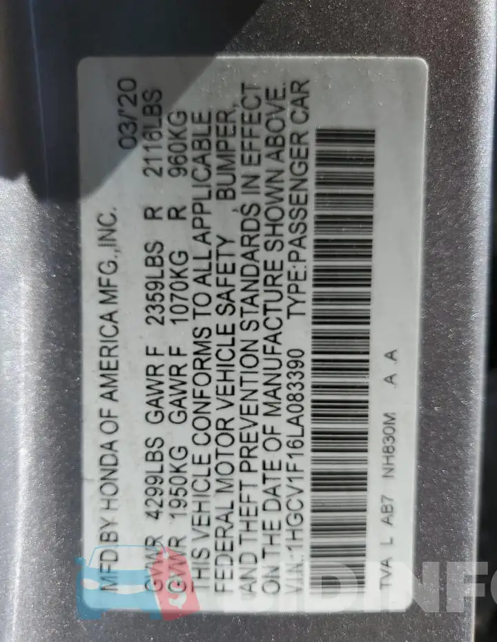 1HGCV1F16LA083390 Photo# 12
