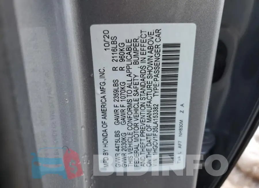 1HGCV1F35LA153382 Photo# 12