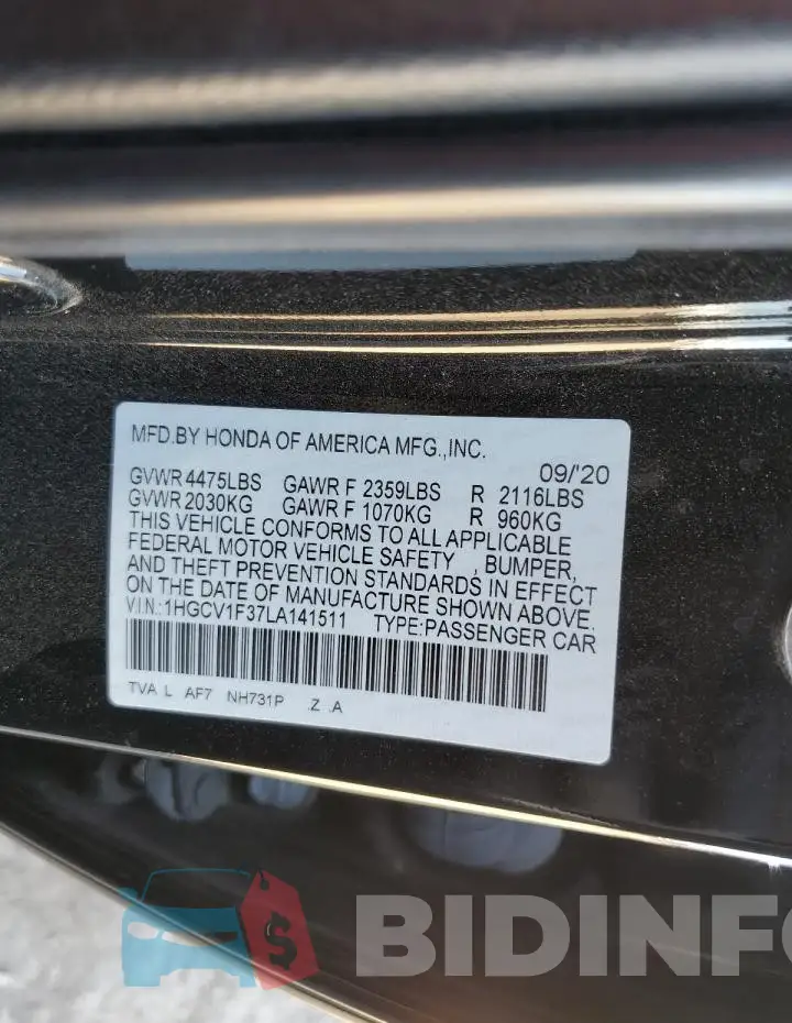 1HGCV1F37LA141511 Photo# 12