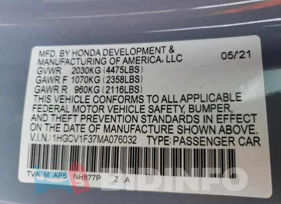 1HGCV1F37MA076032 Photo# 13