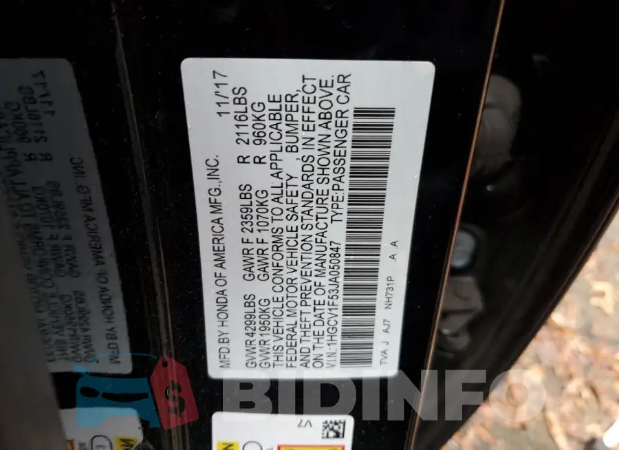 1HGCV1F53JA050847 Photo# 12