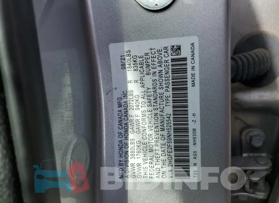 2HGFE2F59NH525542 Photo# 12