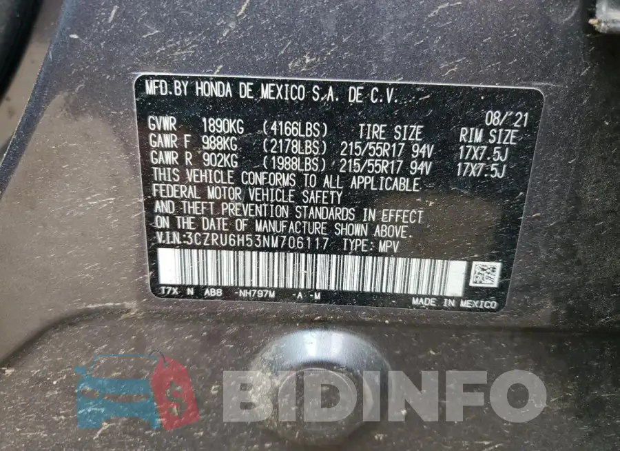 3CZRU6H53NM706117 Photo# 12