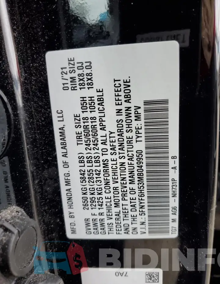 5FNYF6H53MB049950 Photo# 12