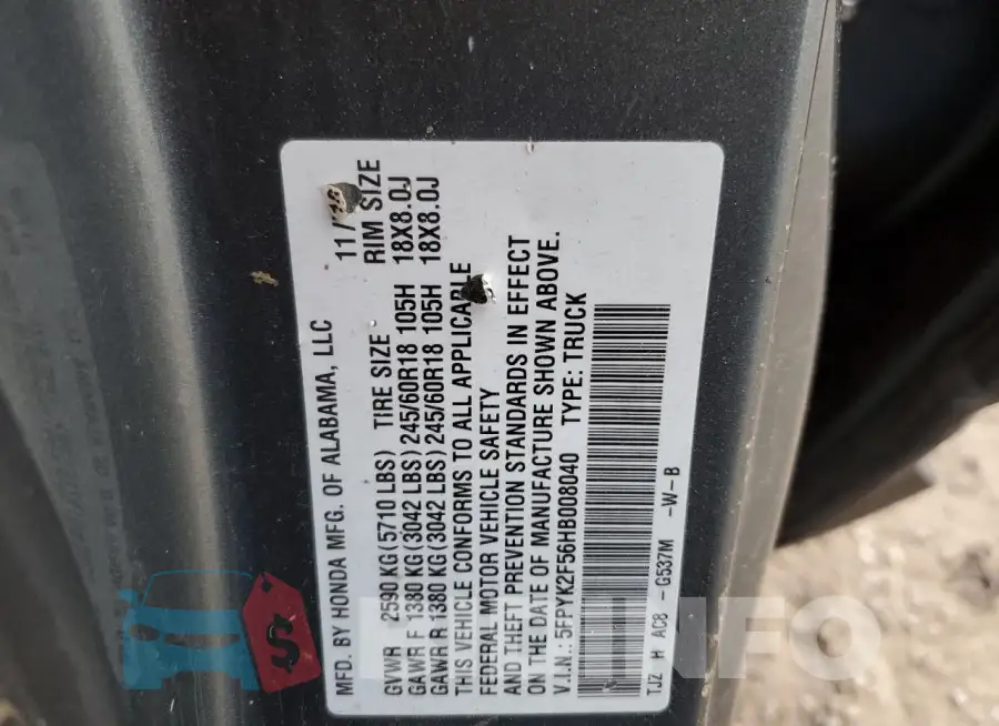5FPYK2F56HB008040 Photo# 12
