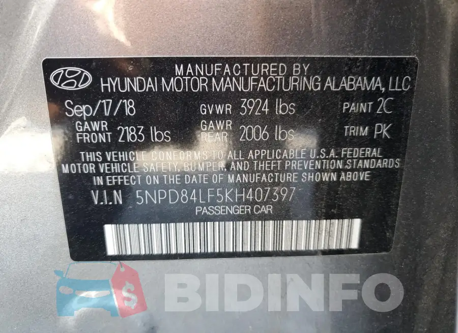 5NPD84LF5KH407397 Photo# 12