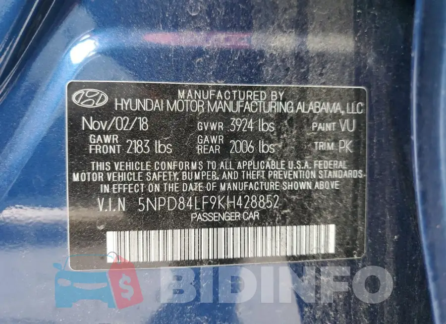 5NPD84LF9KH428852 Photo# 12
