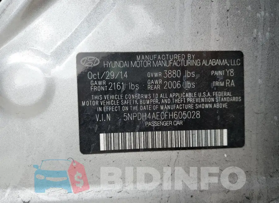 5NPDH4AE0FH605028 Photo# 12