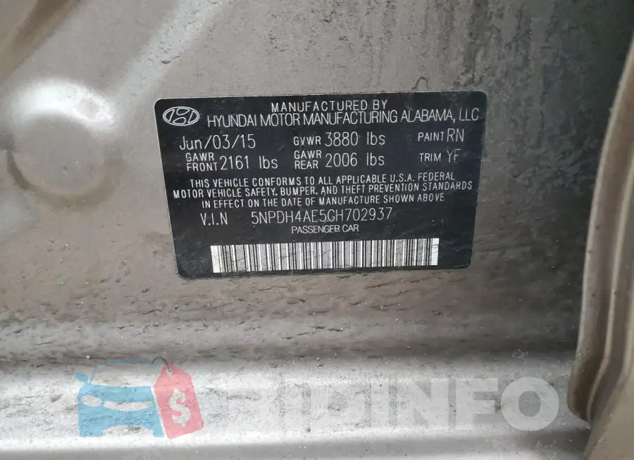 5NPDH4AE5GH702937 Photo# 12