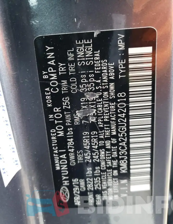 KM8J3CA25GU242018 Photo# 13