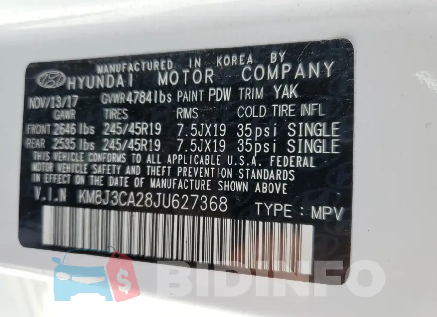 KM8J3CA28JU627368 Photo# 13