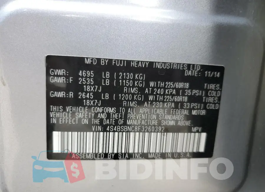 4S4BSBNC8F3260392 Photo# 13