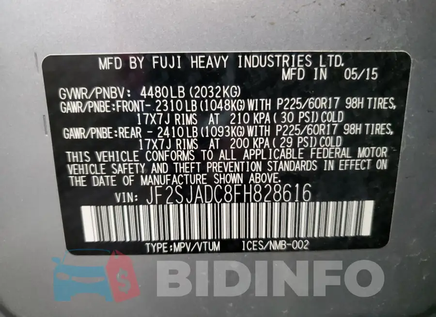 JF2SJADC8FH828616 Photo# 14
