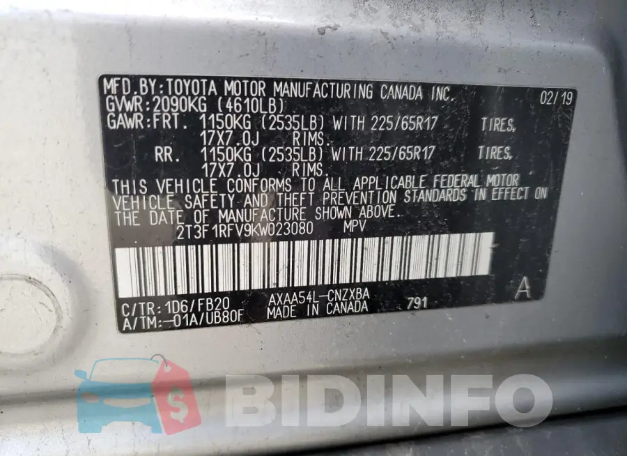 2T3F1RFV9KW023080 Photo# 13