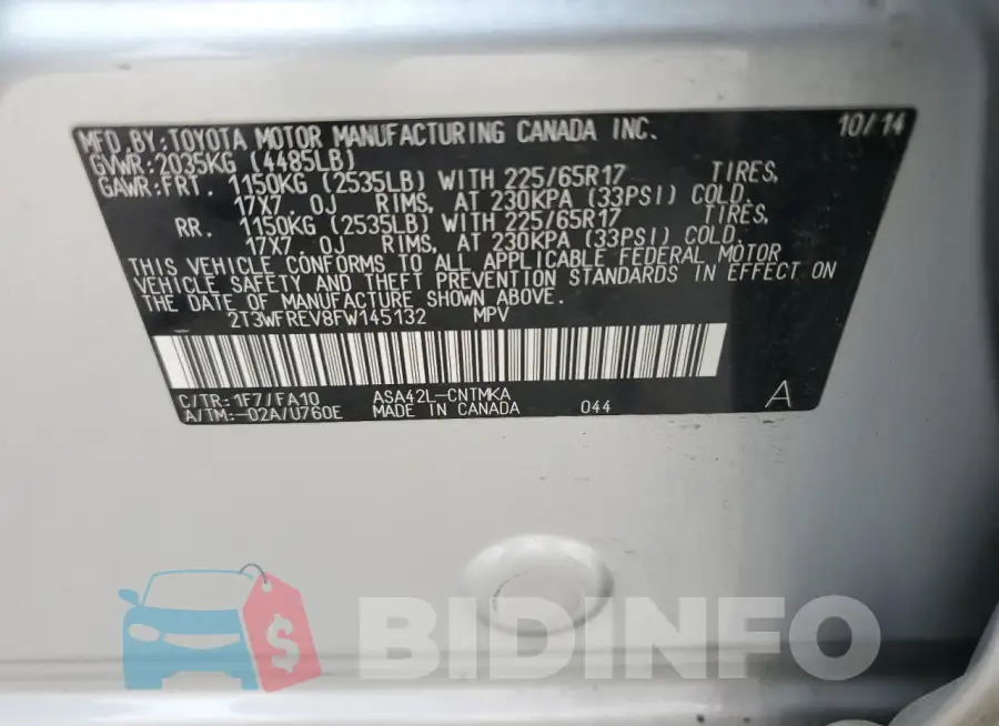 2T3WFREV8FW145132 Photo# 12