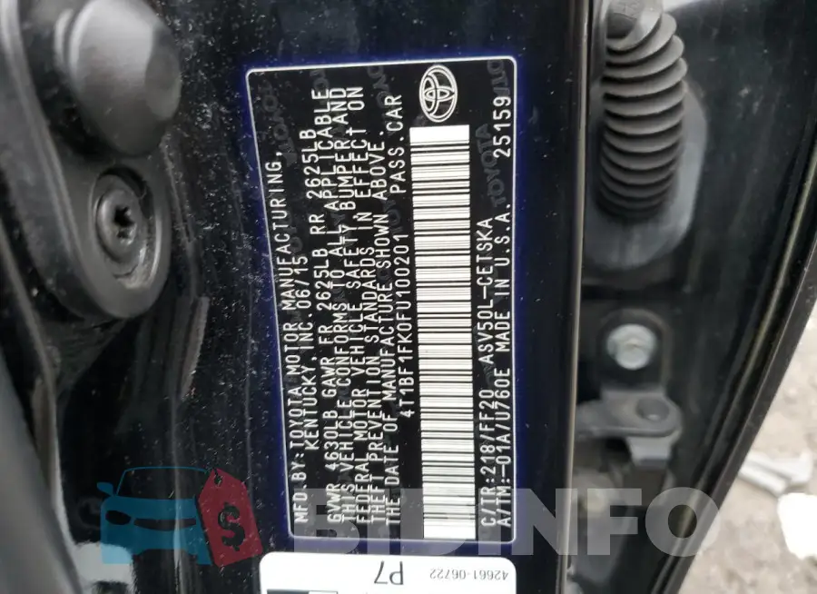 4T1BF1FK0FU100201 Photo# 12