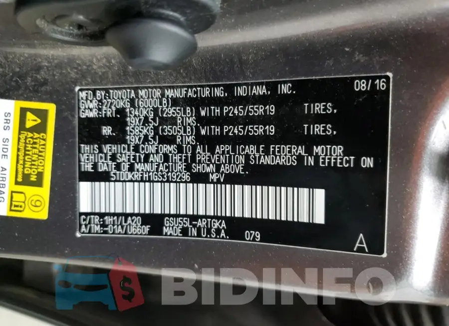 5TDDKRFH1GS319296 Photo# 14