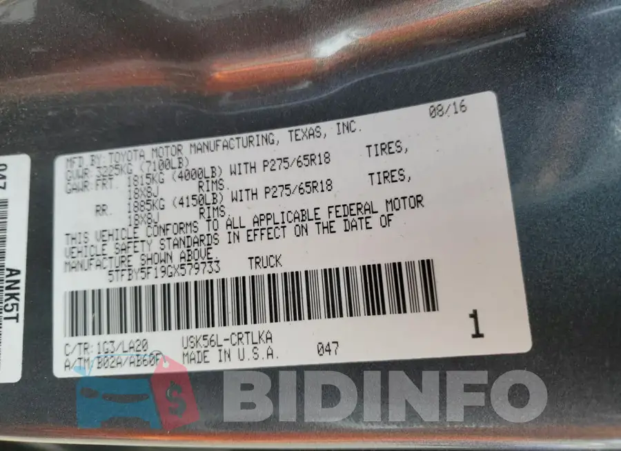 5TFBY5F19GX579733 Photo# 13