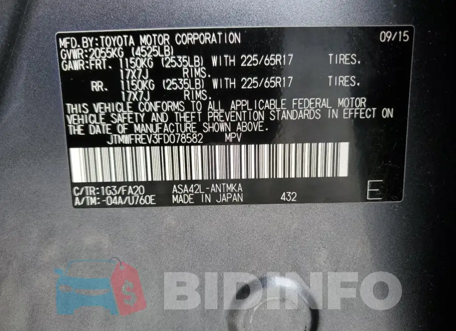 JTMWFREV3FD078582 Photo# 12