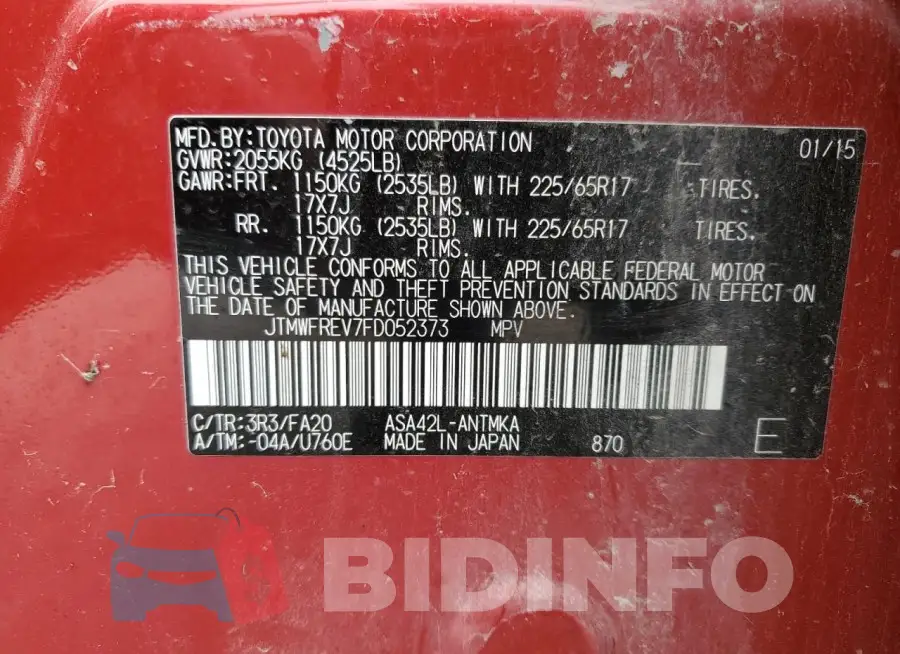 JTMWFREV7FD052373 Photo# 13
