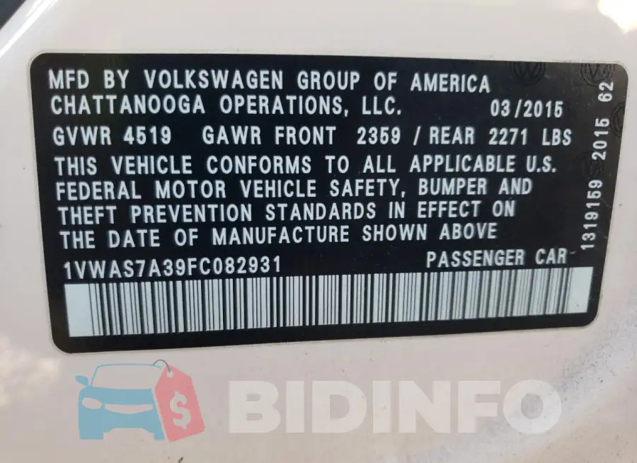 1VWAS7A39FC082931 Photo# 13