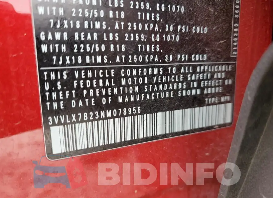 3VVLX7B23NM078956 Photo# 13