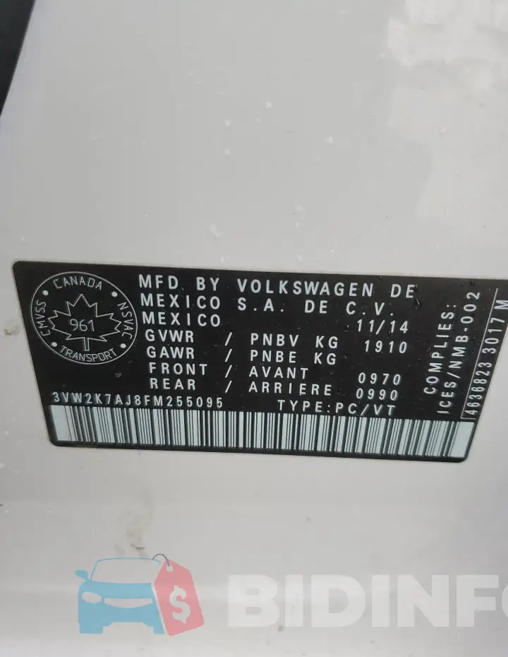3VW2K7AJ8FM255095 Photo# 12