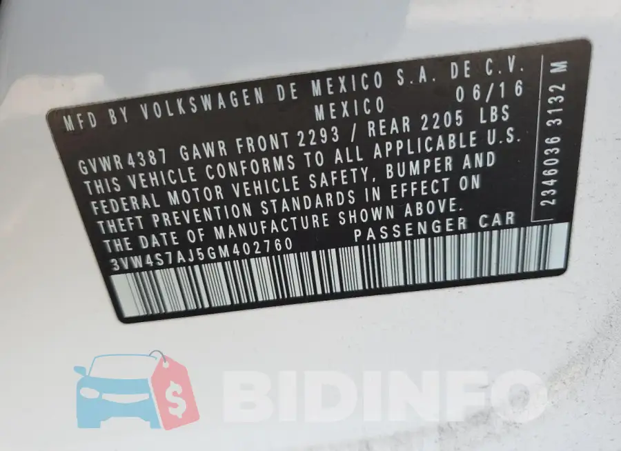 3VW4S7AJ5GM402760 Photo# 12