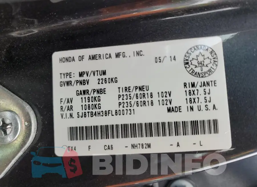 5J8TB4H38FL800731 Photo# 13