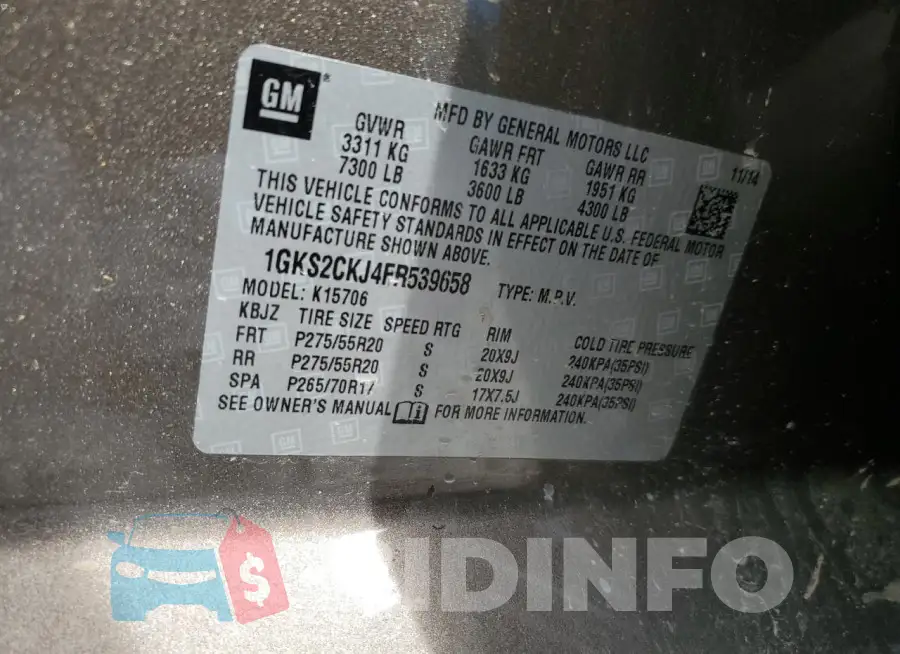 1GKS2CKJ4FR539658 Photo# 13