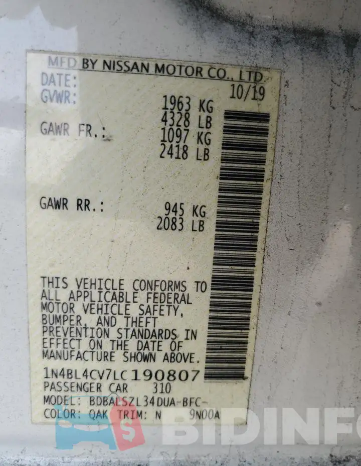 1N4BL4CV7LC190807 Photo# 13