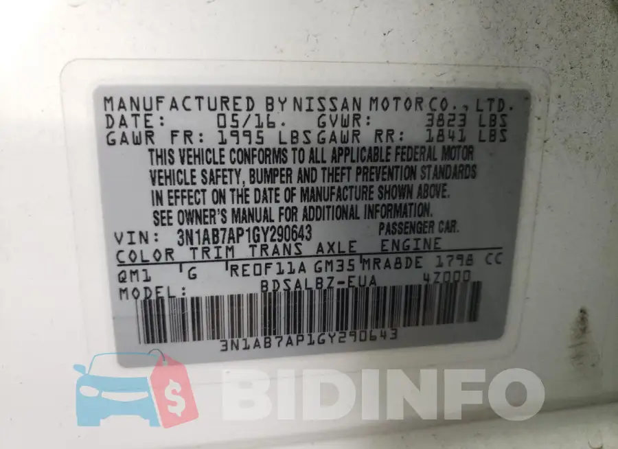 3N1AB7AP1GY290643 Photo# 12