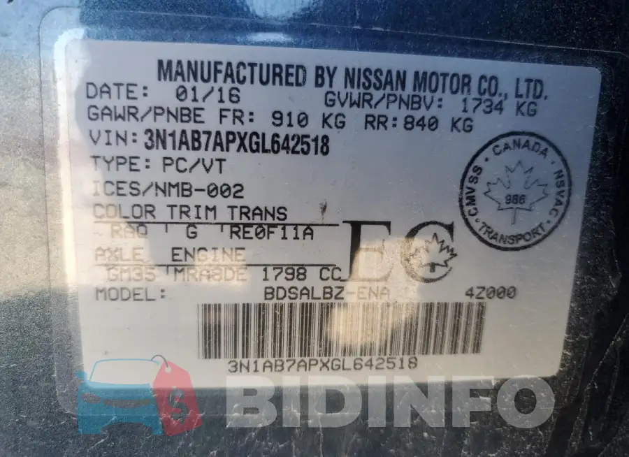 3N1AB7APXGL642518 Photo# 13