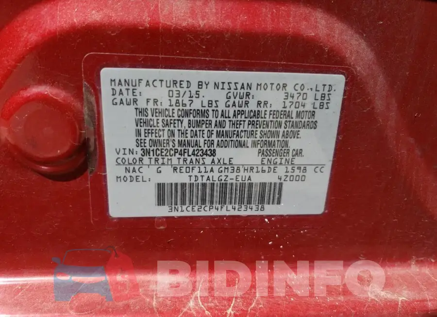 3N1CE2CP4FL423438 Photo# 12