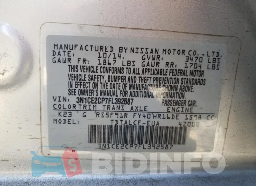 3N1CE2CP7FL392587 Photo# 12