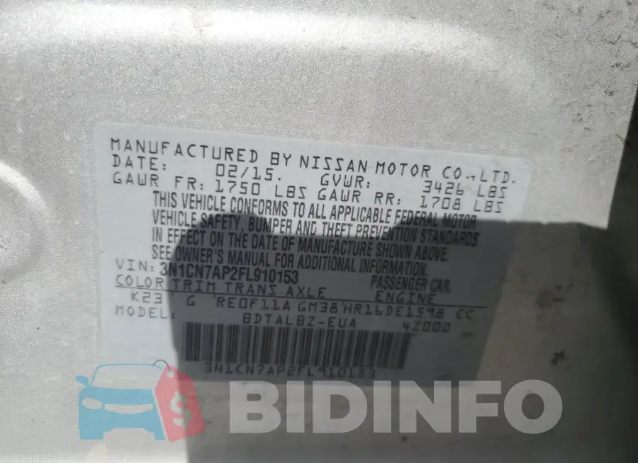 3N1CN7AP2FL910153 Photo# 13