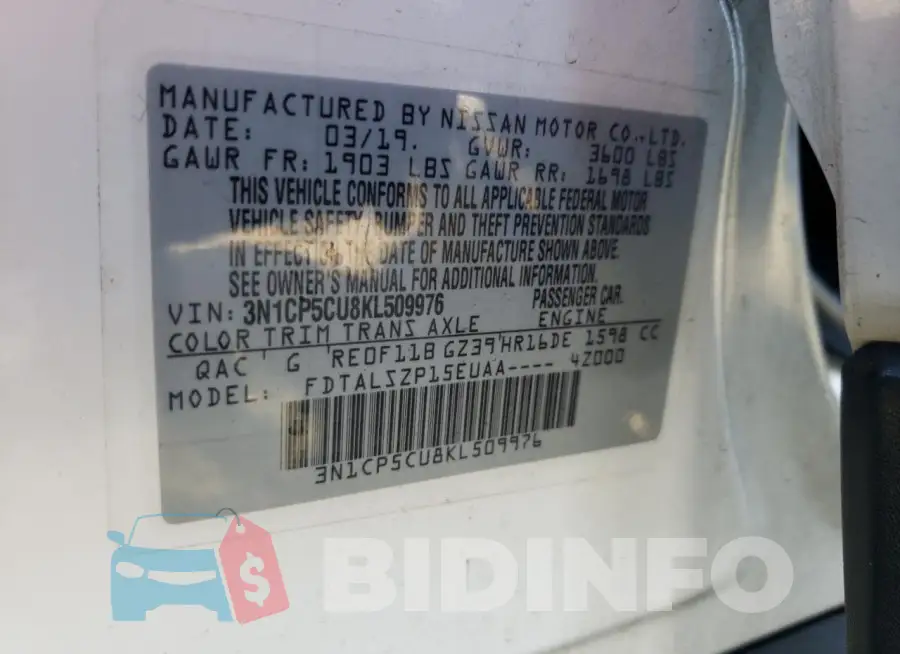 3N1CP5CU8KL509976 Photo# 13
