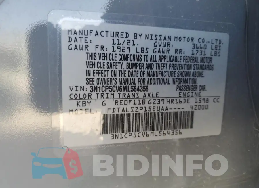 3N1CP5CV6ML564356 Photo# 12