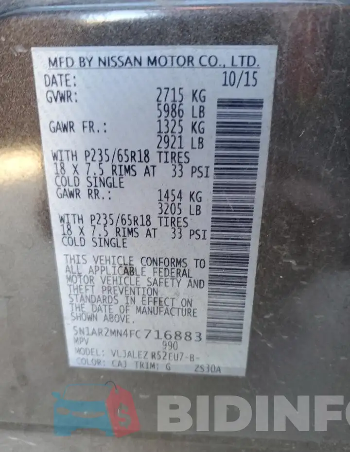 5N1AR2MN4FC716883 Photo# 13