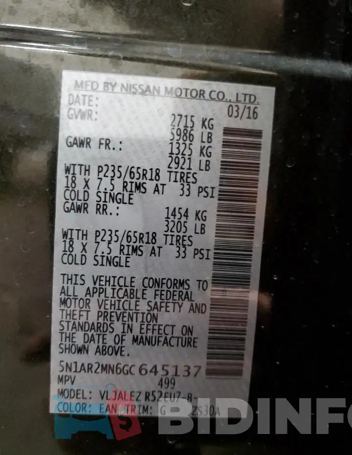 5N1AR2MN6GC645137 Photo# 13