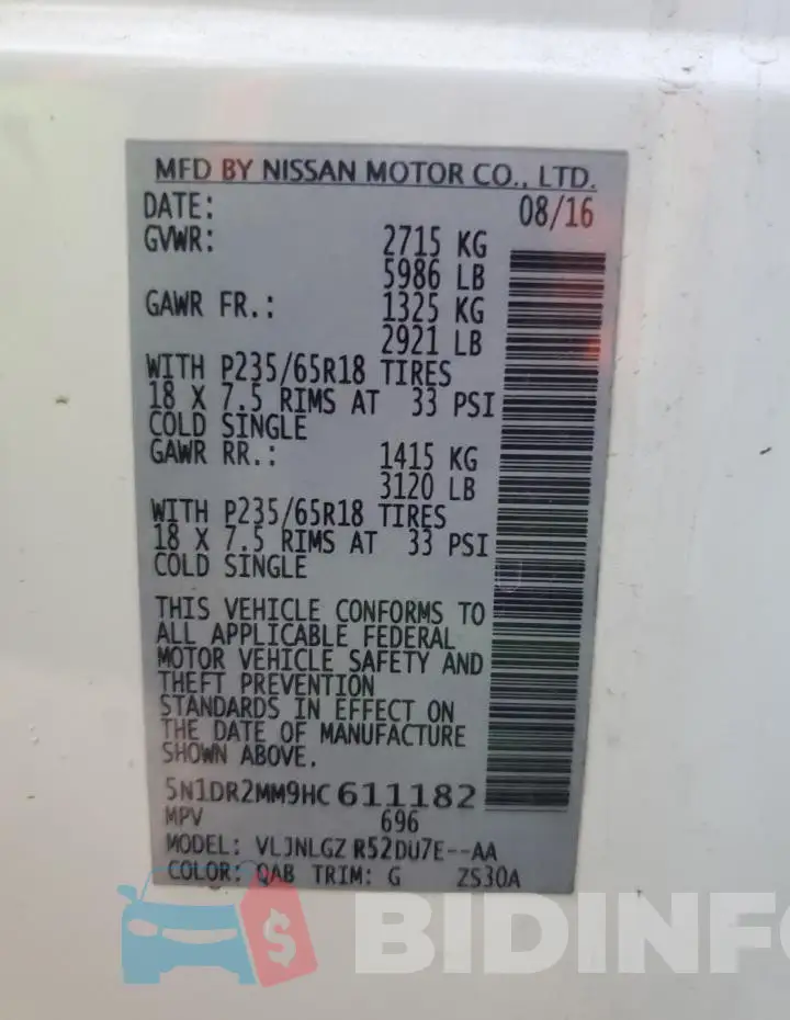 5N1DR2MM9HC611182 Photo# 13