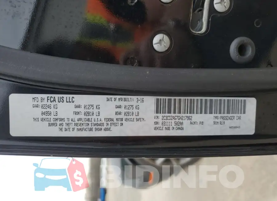2C3CDZAG7GH217962 Photo# 12