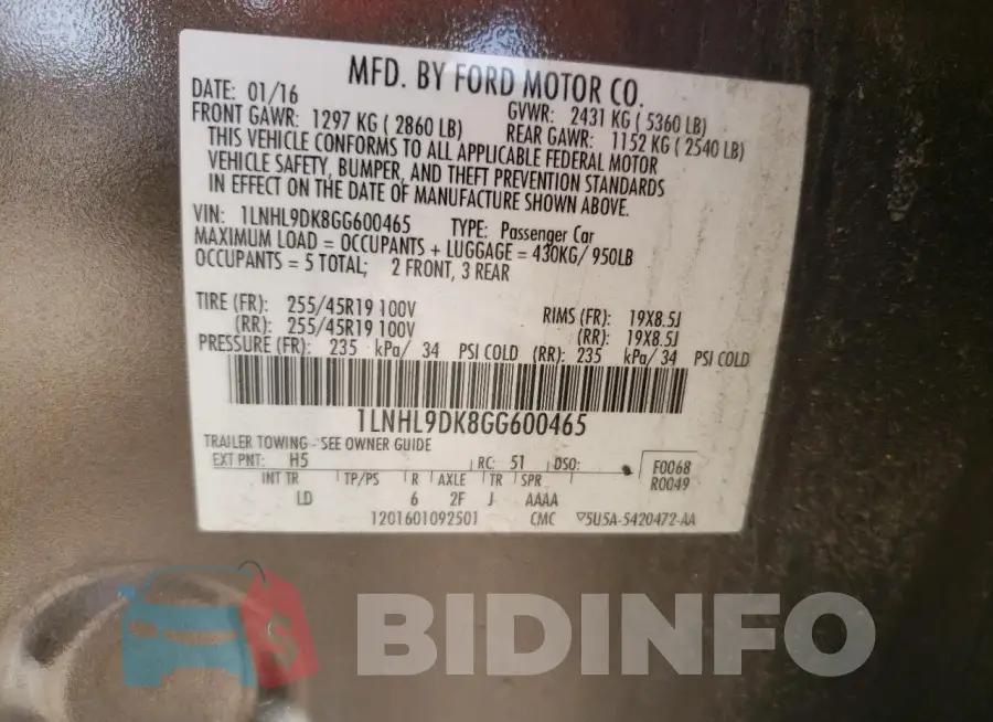 1LNHL9DK8GG600465 Photo# 13